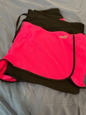 Avia Women's Layered Athletic Shorts - Hot Pink & Black